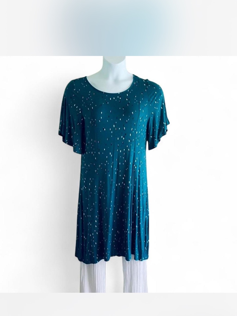 Groovy Boho Apt. 9 Teal Midi Dress with Subtle white & Purple Print size L